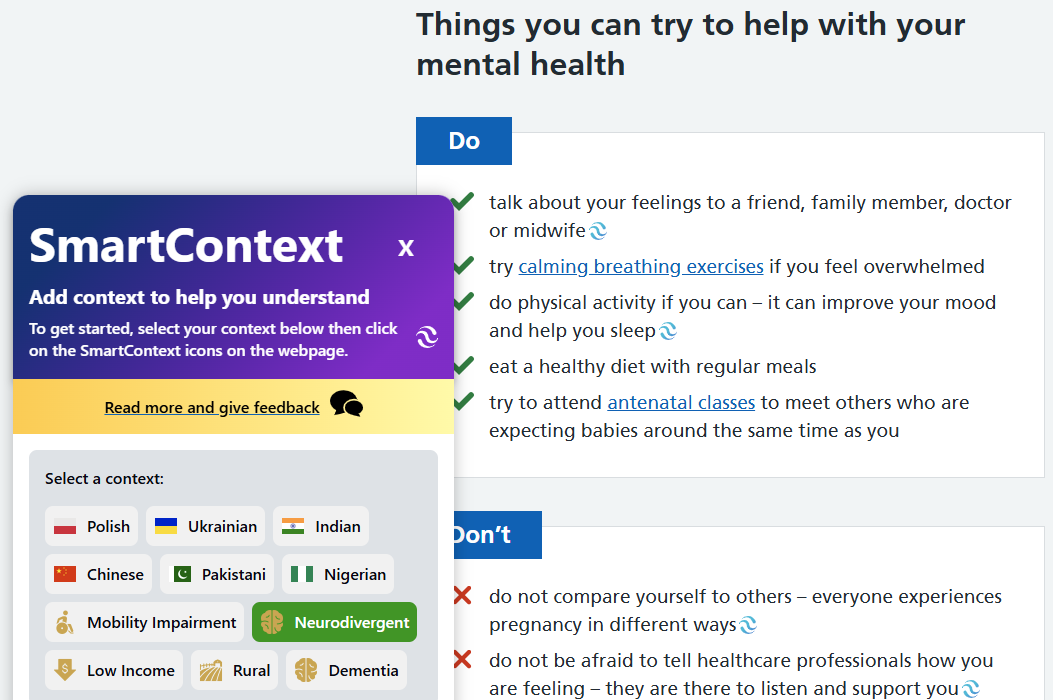 Example of SmartContext providing neurodivergent-specific context